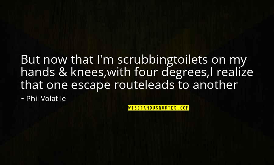 Escape With You Quotes By Phil Volatile: But now that I'm scrubbingtoilets on my hands