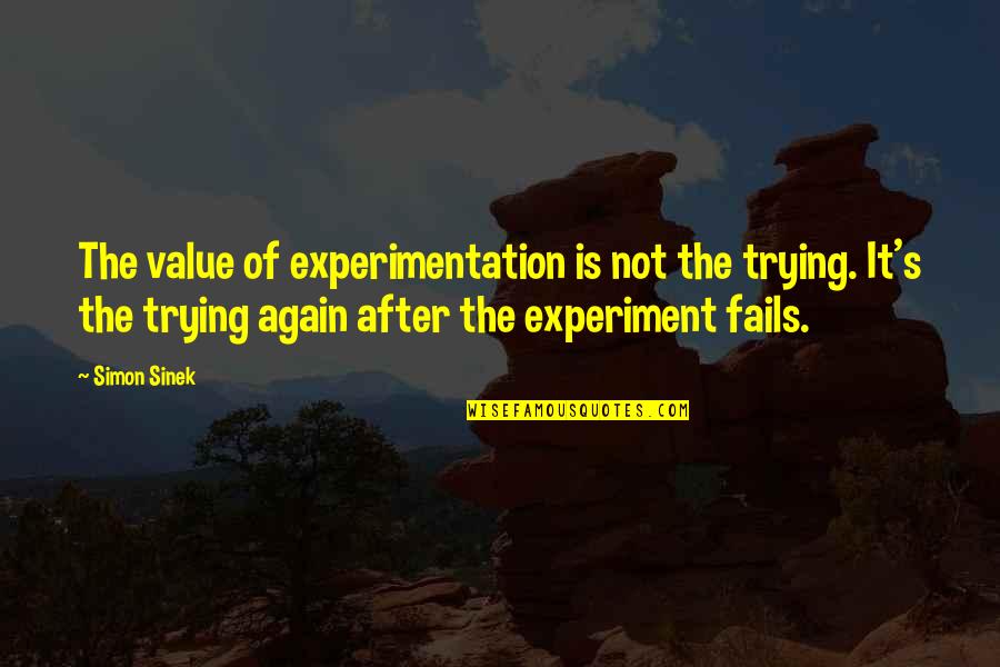 Failing But Trying Again Quotes By Simon Sinek: The value of experimentation is not the trying.