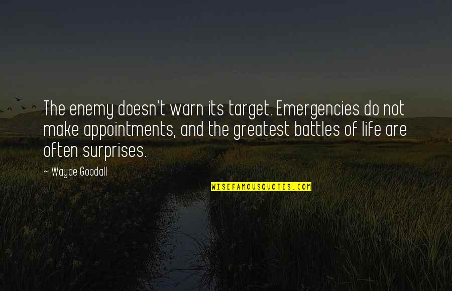 Failure Of Leadership Quotes By Wayde Goodall: The enemy doesn't warn its target. Emergencies do