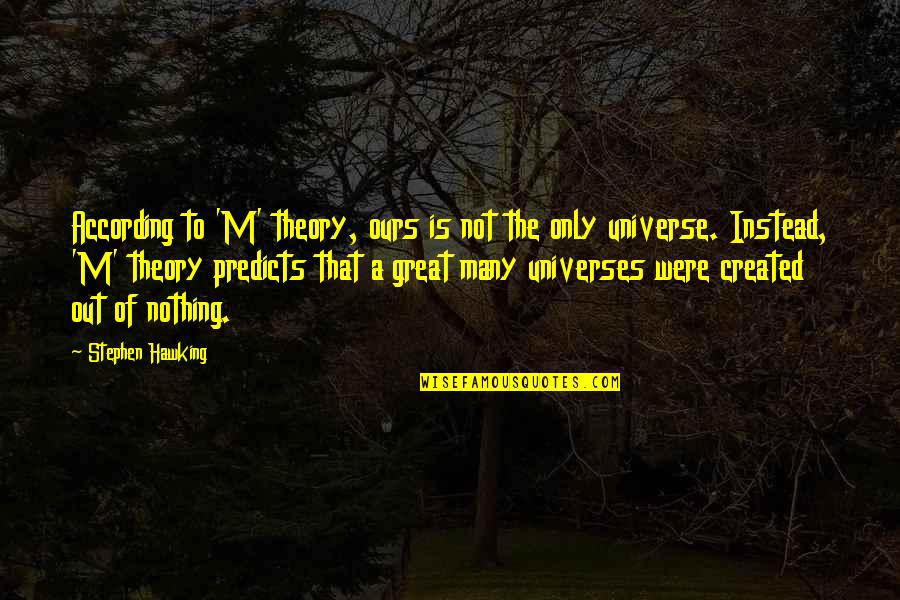 Fariborz Farnad Quotes By Stephen Hawking: According to 'M' theory, ours is not the