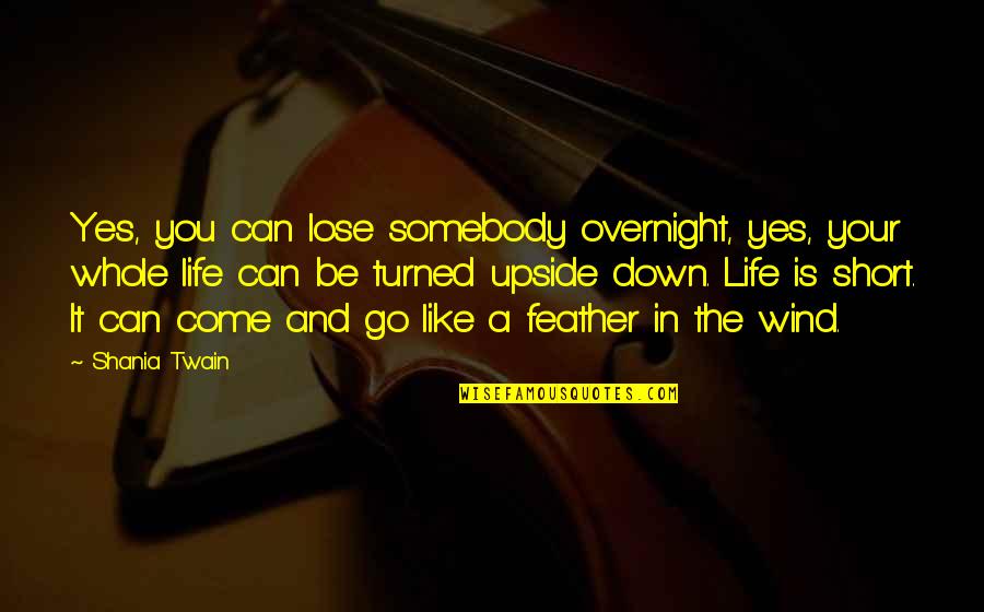 Feather Life Quotes By Shania Twain: Yes, you can lose somebody overnight, yes, your