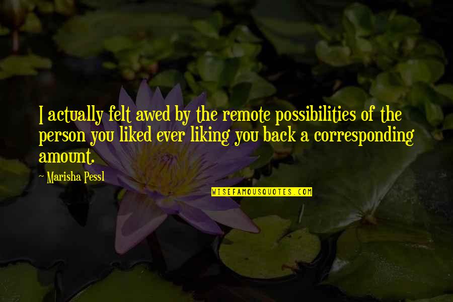 Feeling Lost In A Relationship Quotes By Marisha Pessl: I actually felt awed by the remote possibilities