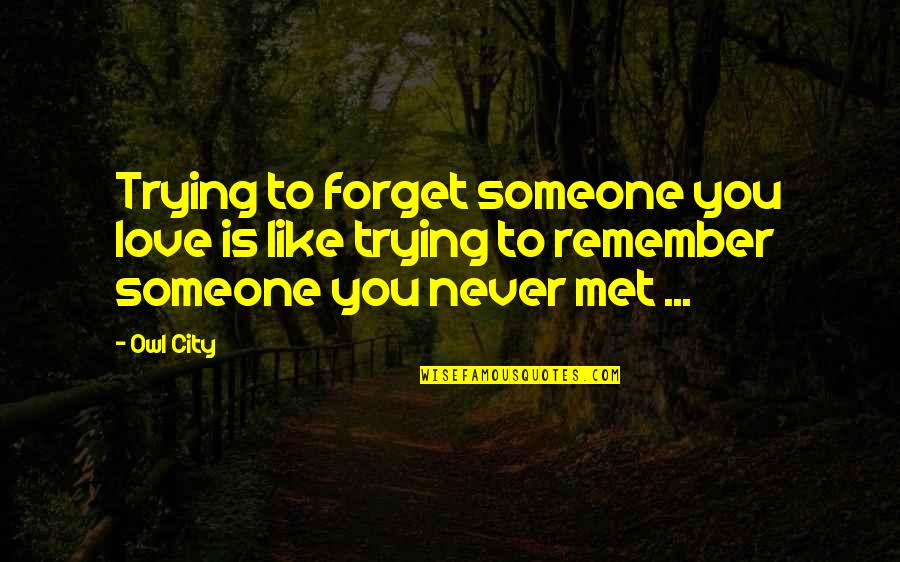 Forget Quotes Quotes By Owl City: Trying to forget someone you love is like