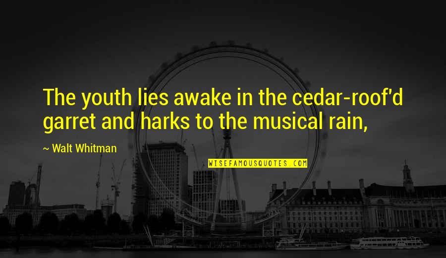 Foriegn Quotes By Walt Whitman: The youth lies awake in the cedar-roof'd garret