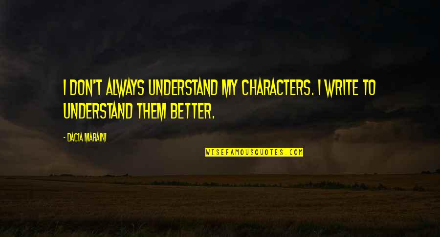 Fourniers Disease Quotes By Dacia Maraini: I don't always understand my characters. I write