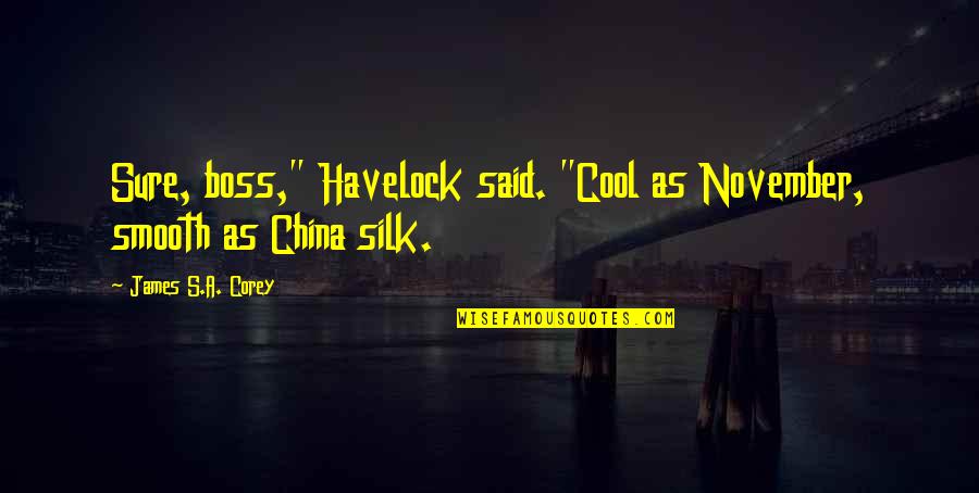 Friends Chill Out Quotes By James S.A. Corey: Sure, boss," Havelock said. "Cool as November, smooth