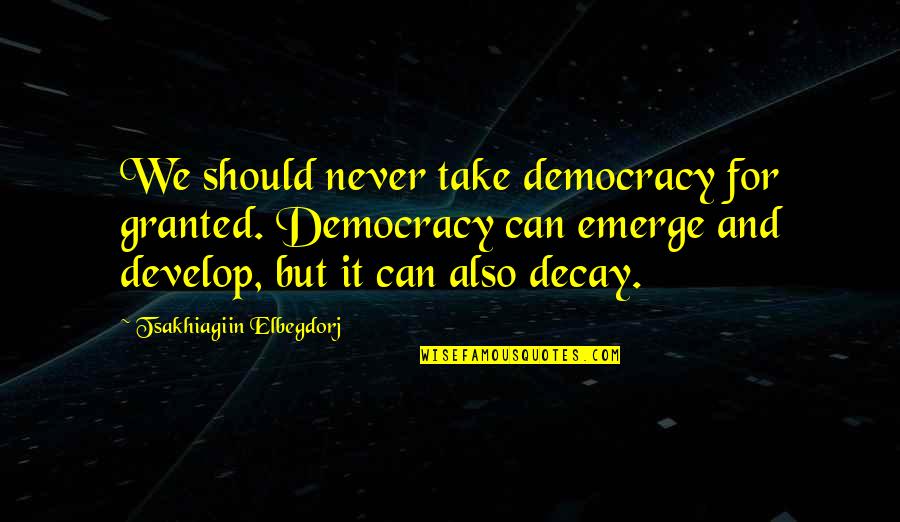 Gary Chapman 5 Love Languages Quotes By Tsakhiagiin Elbegdorj: We should never take democracy for granted. Democracy