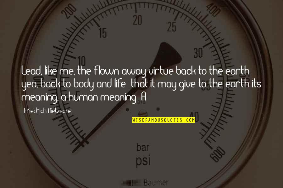 Give Your Life Meaning Quotes By Friedrich Nietzsche: Lead, like me, the flown-away virtue back to