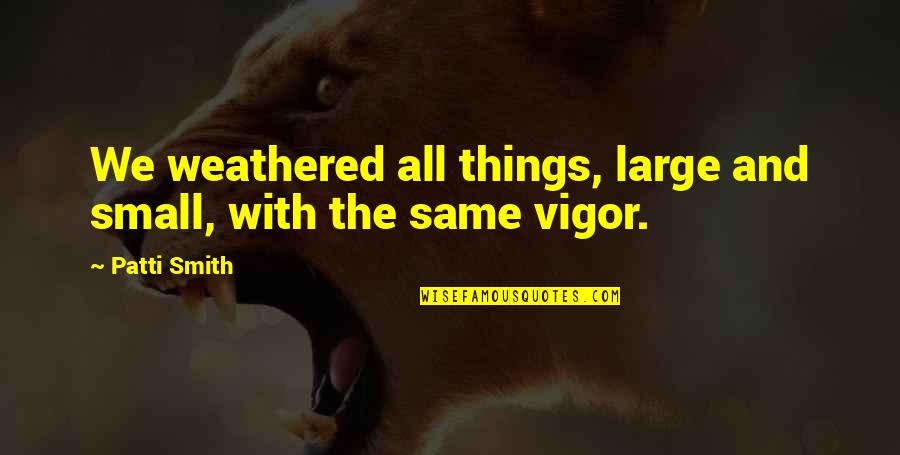 Good Girl Falls For Bad Boy Quotes By Patti Smith: We weathered all things, large and small, with