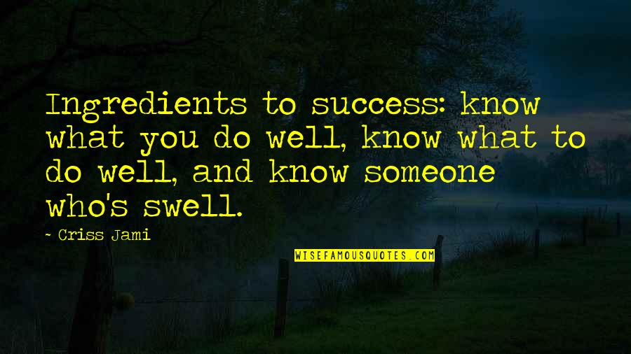 Good Knowing You Quotes By Criss Jami: Ingredients to success: know what you do well,