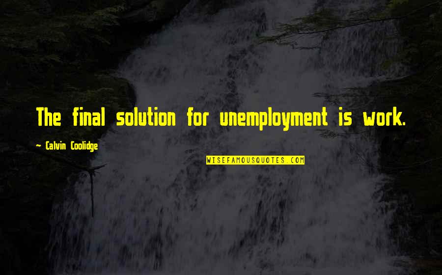 Government Is Not The Solution Quotes By Calvin Coolidge: The final solution for unemployment is work.