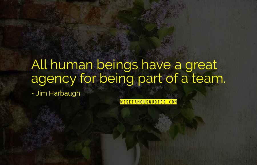 Great Team Quotes By Jim Harbaugh: All human beings have a great agency for
