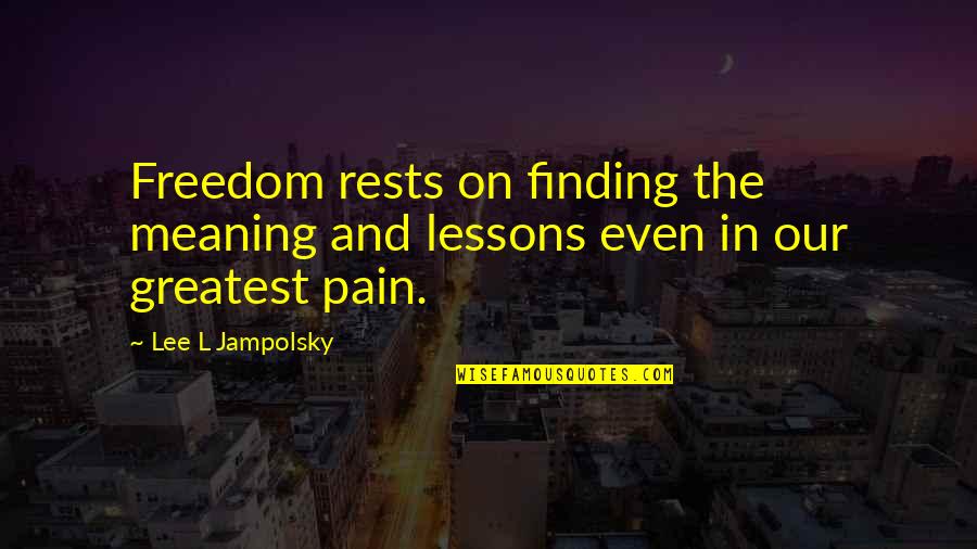 Greatest Pain Quotes By Lee L Jampolsky: Freedom rests on finding the meaning and lessons