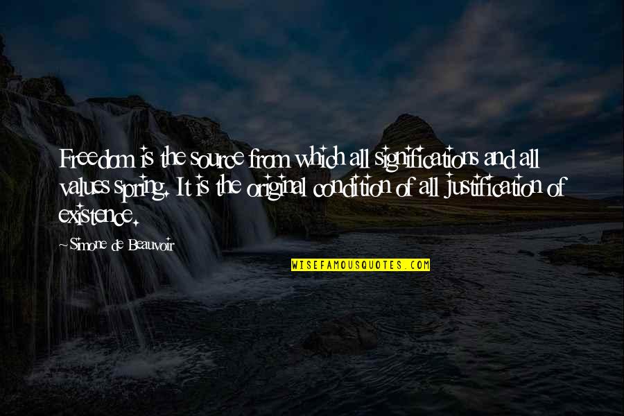 Growlying Quotes By Simone De Beauvoir: Freedom is the source from which all significations