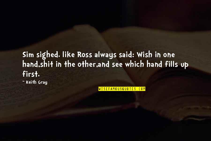 Hand Funny Quotes By Keith Gray: Sim sighed. like Ross always said: Wish in