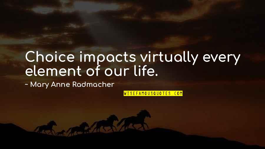 Happy 42 Birthday Quotes By Mary Anne Radmacher: Choice impacts virtually every element of our life.