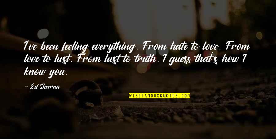 Hate How I Love You Quotes By Ed Sheeran: I've been feeling everything. From hate to love.