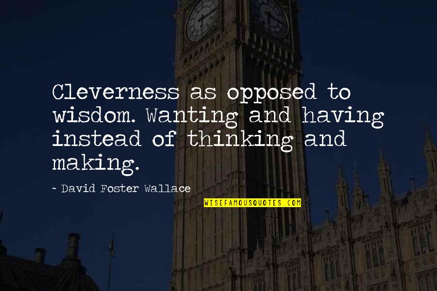 Having Wisdom Quotes By David Foster Wallace: Cleverness as opposed to wisdom. Wanting and having