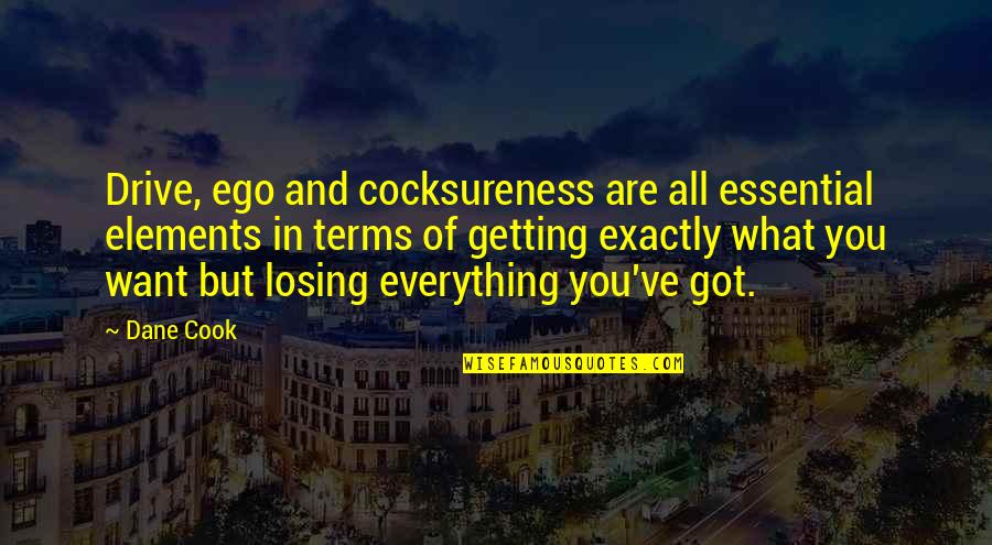 Headbutting Quotes By Dane Cook: Drive, ego and cocksureness are all essential elements