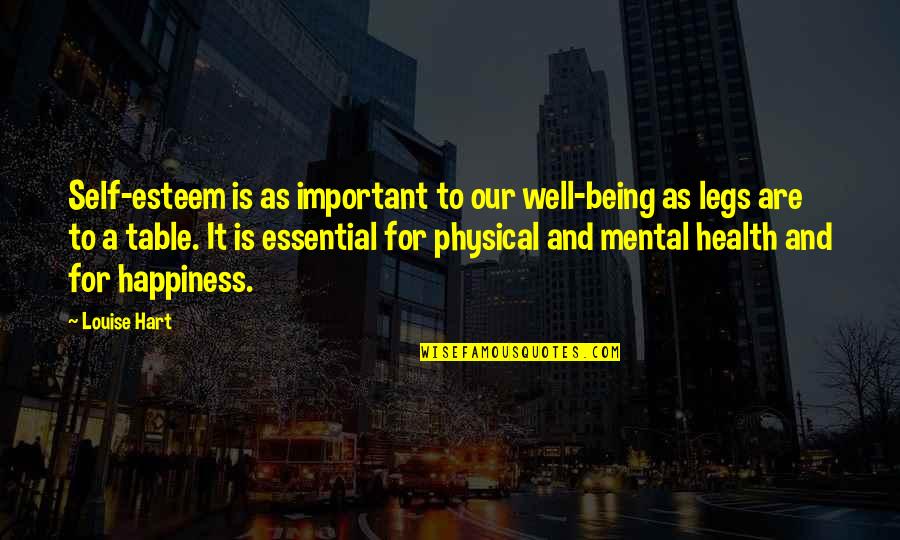 Health Is Happiness Quotes By Louise Hart: Self-esteem is as important to our well-being as