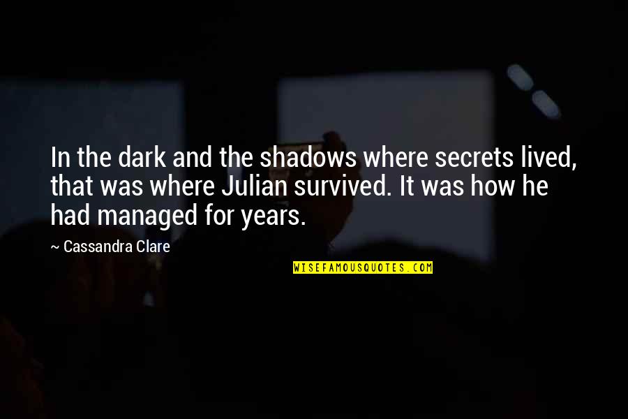 Hero 1992 Movie Quotes By Cassandra Clare: In the dark and the shadows where secrets