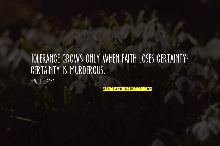 High Functioning Sociopath Quotes By Will Durant: Tolerance grows only when faith loses certainty; certainty