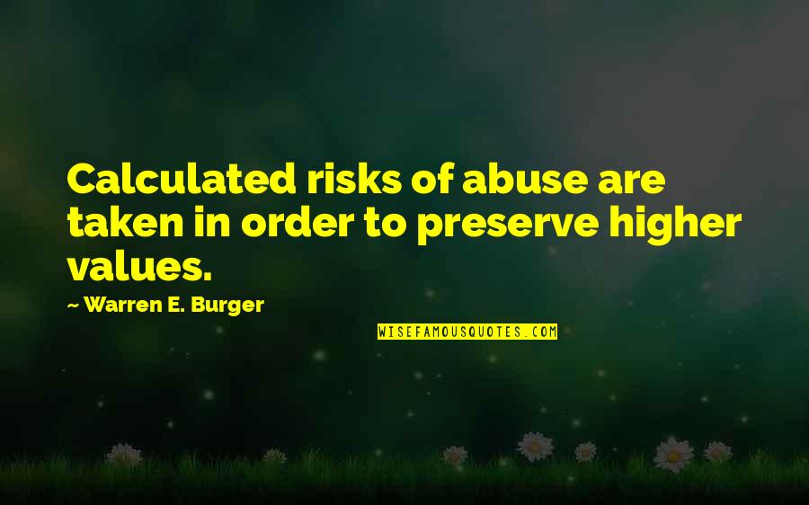 Higher Values Quotes By Warren E. Burger: Calculated risks of abuse are taken in order