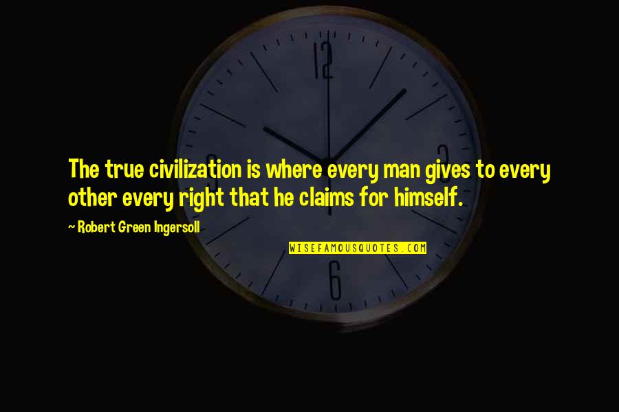 Himself For Quotes By Robert Green Ingersoll: The true civilization is where every man gives