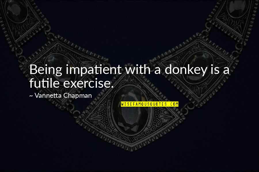 Hizon Cake Quotes By Vannetta Chapman: Being impatient with a donkey is a futile