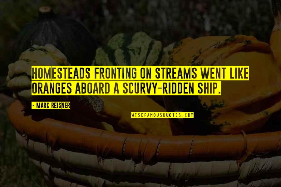 Homesteads Quotes By Marc Reisner: Homesteads fronting on streams went like oranges aboard