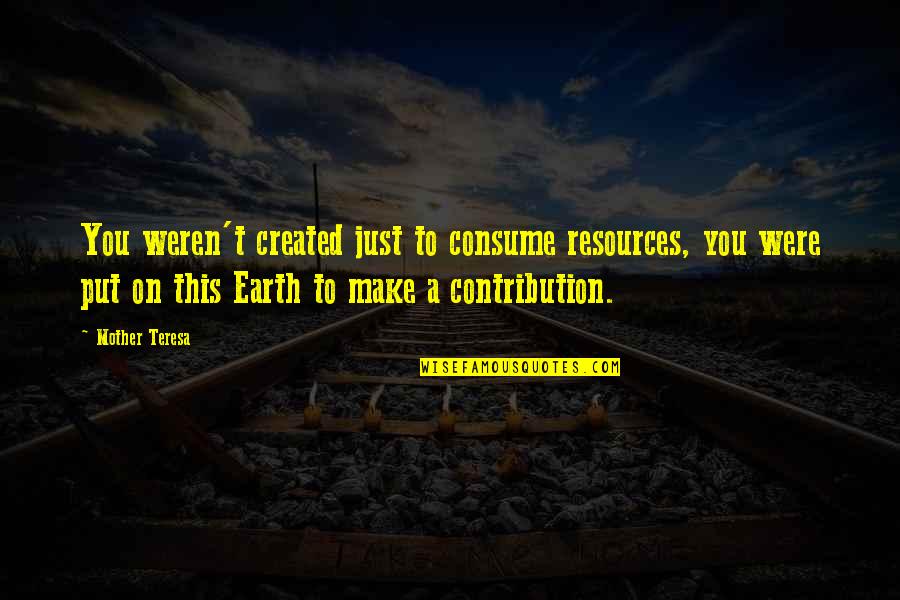 Horka Domky Quotes By Mother Teresa: You weren't created just to consume resources, you
