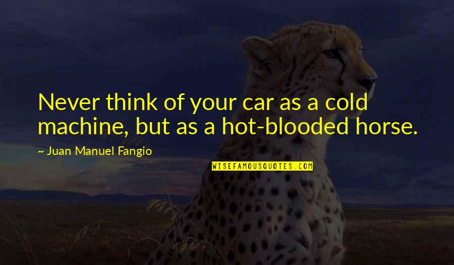 Hot Or Cold Quotes By Juan Manuel Fangio: Never think of your car as a cold