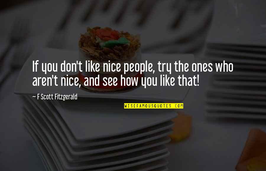 How To Be Nice Quotes By F Scott Fitzgerald: If you don't like nice people, try the