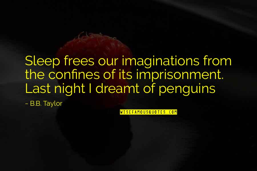 Huffed Animal Hospital Quotes By B.B. Taylor: Sleep frees our imaginations from the confines of