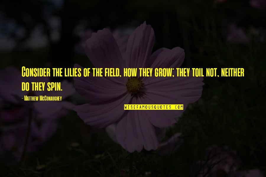 I Stand Alone Solid And Firm Quotes By Matthew McConaughey: Consider the lilies of the field, how they