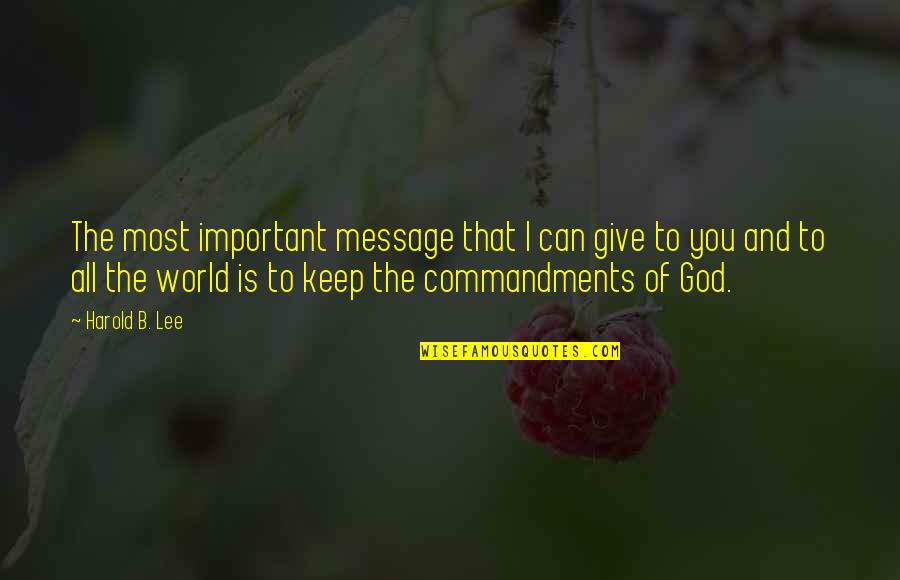 I'd Give You The World Quotes By Harold B. Lee: The most important message that I can give