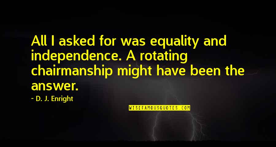 Incearca Sa Quotes By D. J. Enright: All I asked for was equality and independence.