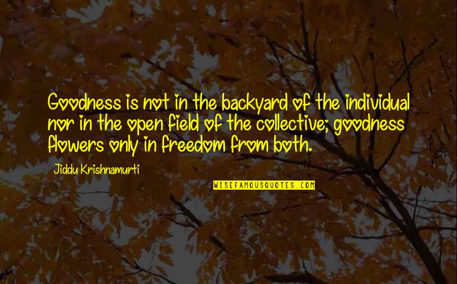 Individual Freedom Quotes By Jiddu Krishnamurti: Goodness is not in the backyard of the