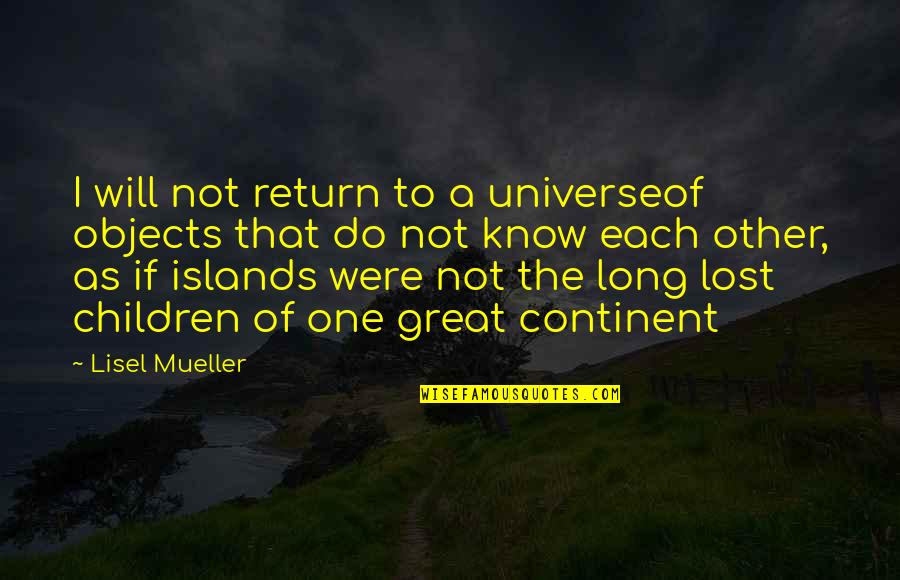 Integralet Quotes By Lisel Mueller: I will not return to a universeof objects