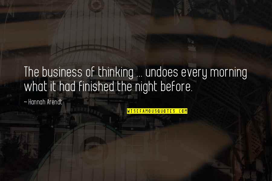 Invulgar Sinonimos Quotes By Hannah Arendt: The business of thinking ... undoes every morning