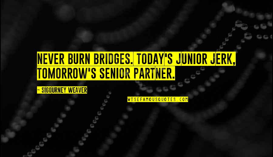Ithacas Lake Quotes By Sigourney Weaver: Never burn bridges. Today's junior jerk, tomorrow's senior