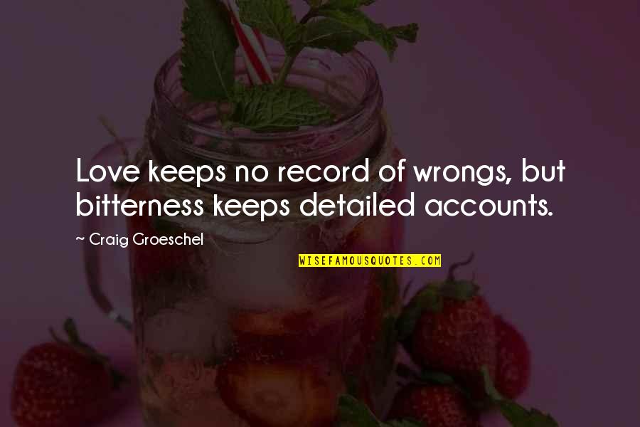 Itskovich Rozana Quotes By Craig Groeschel: Love keeps no record of wrongs, but bitterness