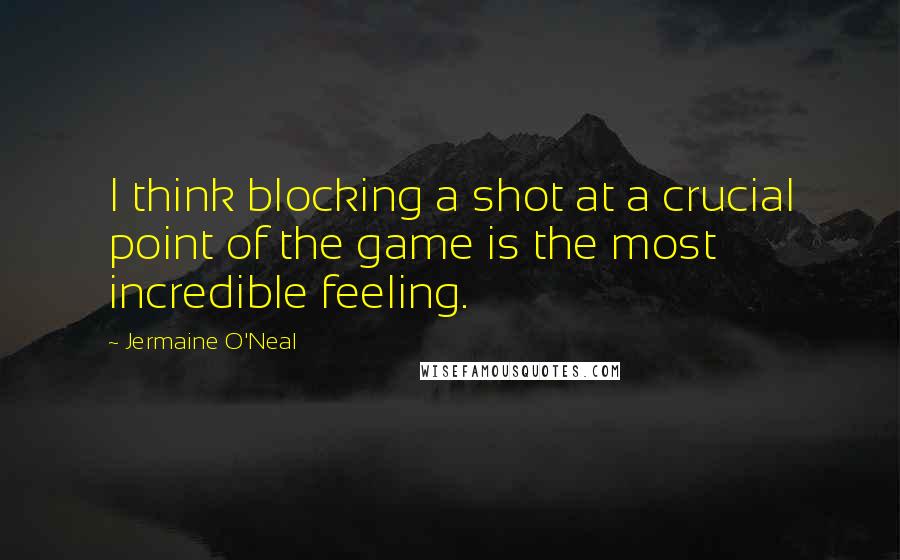 Jermaine O'Neal quotes: I think blocking a shot at a crucial point of the game is the most incredible feeling.