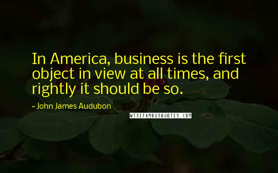 John James Audubon quotes: In America, business is the first object in view at all times, and rightly it should be so.