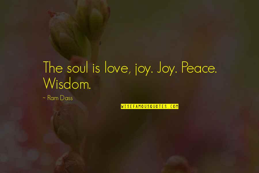 Joy Love Peace Quotes By Ram Dass: The soul is love, joy. Joy. Peace. Wisdom.