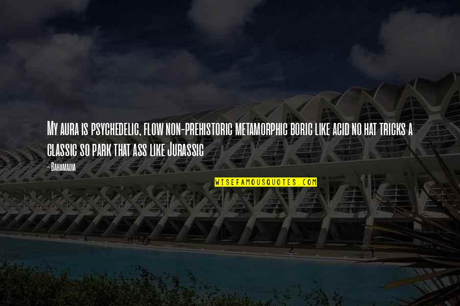 Jurassic 5 Quotes By Bahamadia: My aura is psychedelic, flow non-prehistoric metamorphic boric