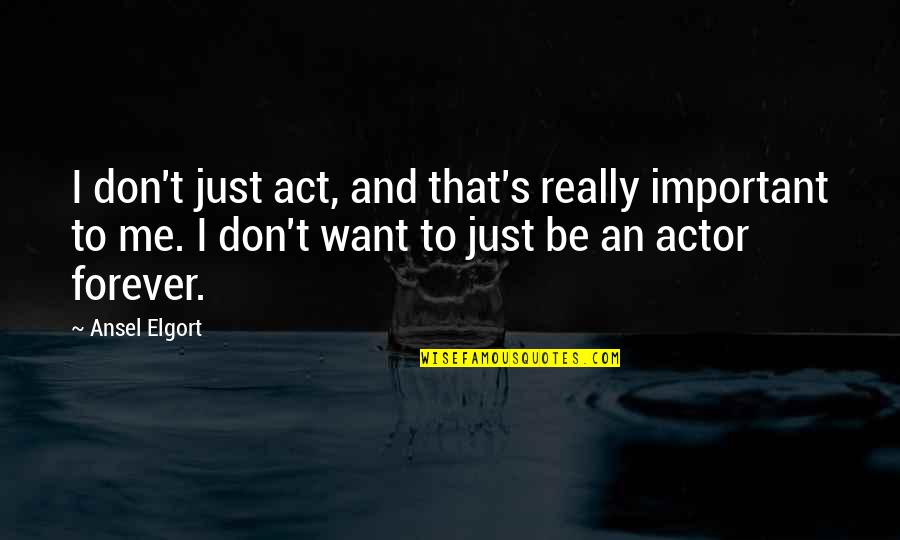 Just Me Quotes By Ansel Elgort: I don't just act, and that's really important