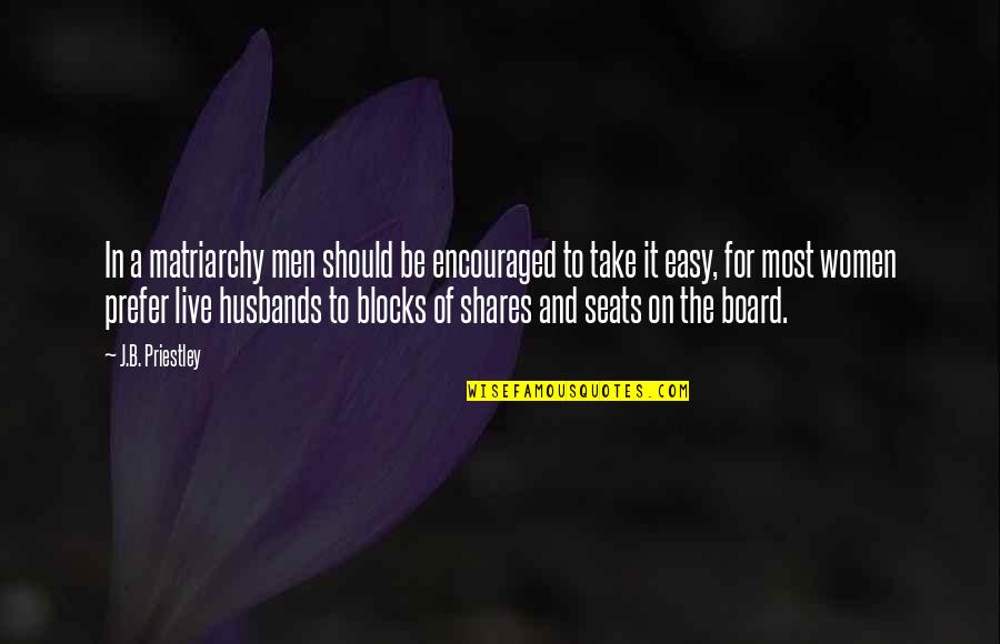 Just Take It Easy Quotes By J.B. Priestley: In a matriarchy men should be encouraged to