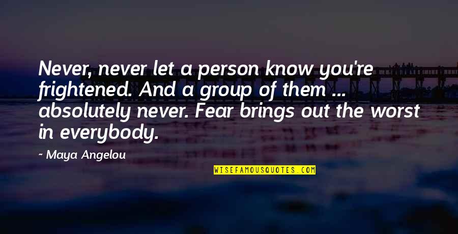 Kibeth Quotes By Maya Angelou: Never, never let a person know you're frightened.