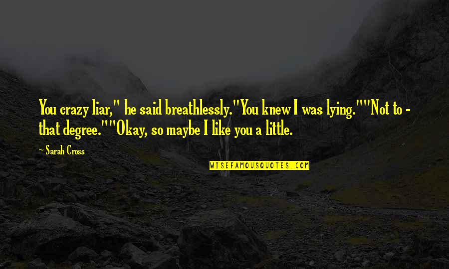 Klondike Mini Series Quotes By Sarah Cross: You crazy liar," he said breathlessly."You knew I